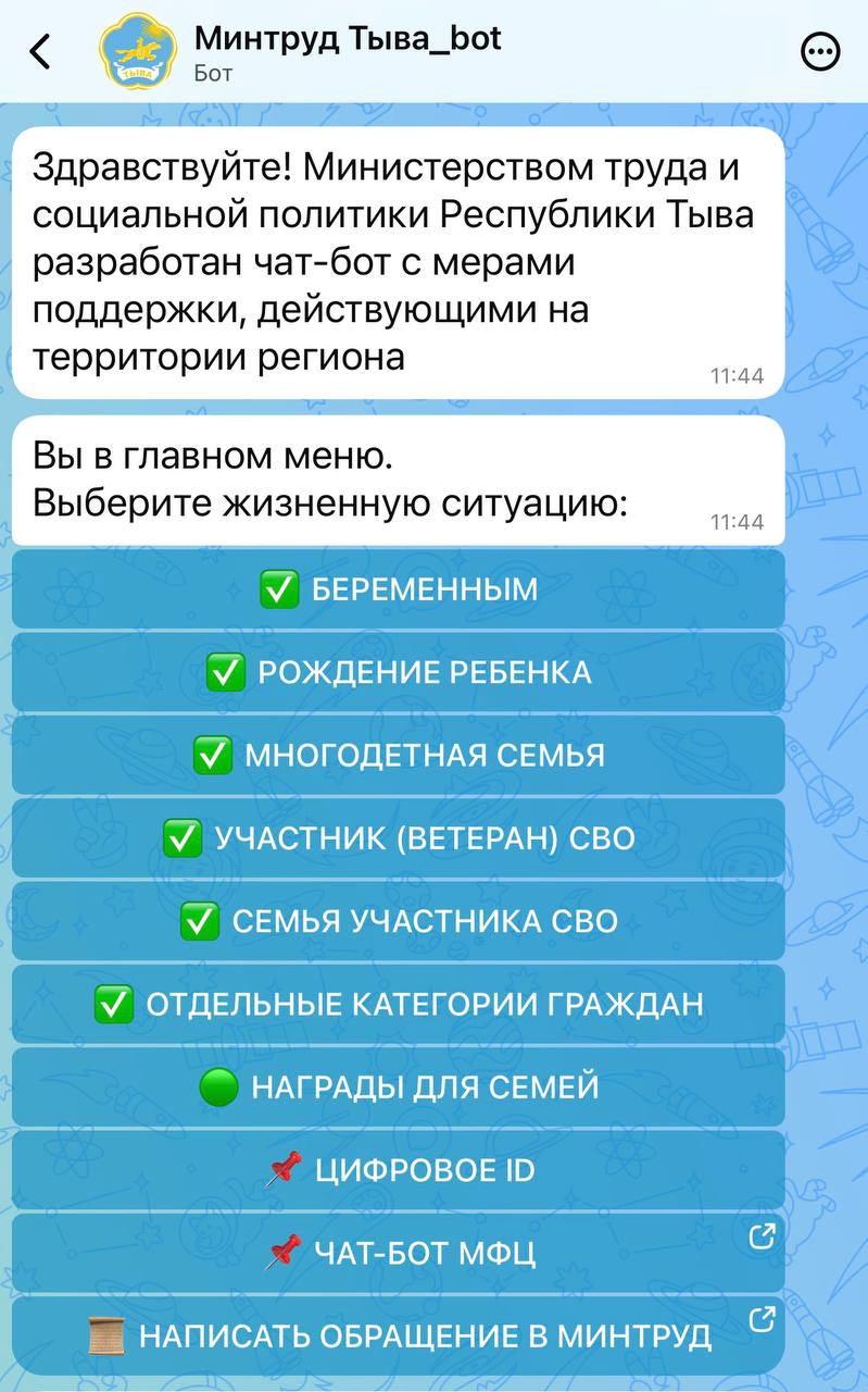 Минтруд Тувы разработал чат-бот о региональных мерах господдержки