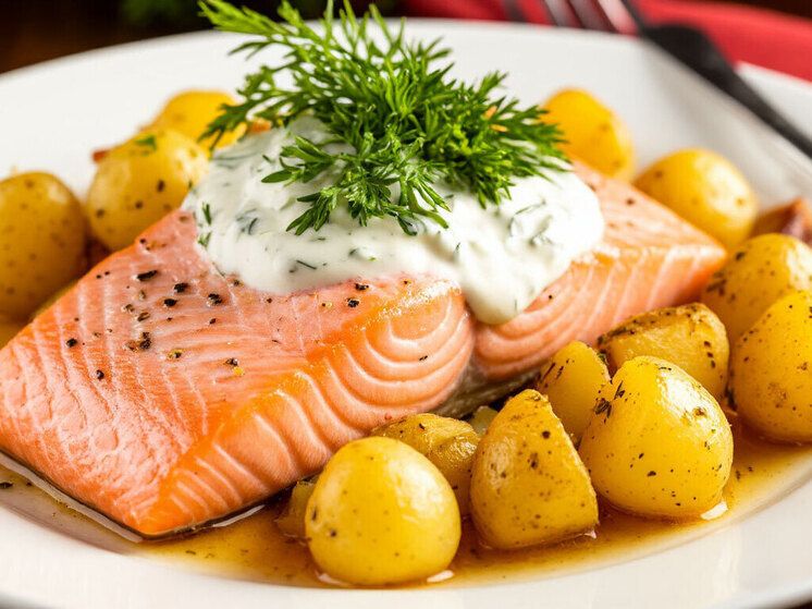 Наслаждайтесь вкусным ужином: горбуша с картофелем в сметанном соусе